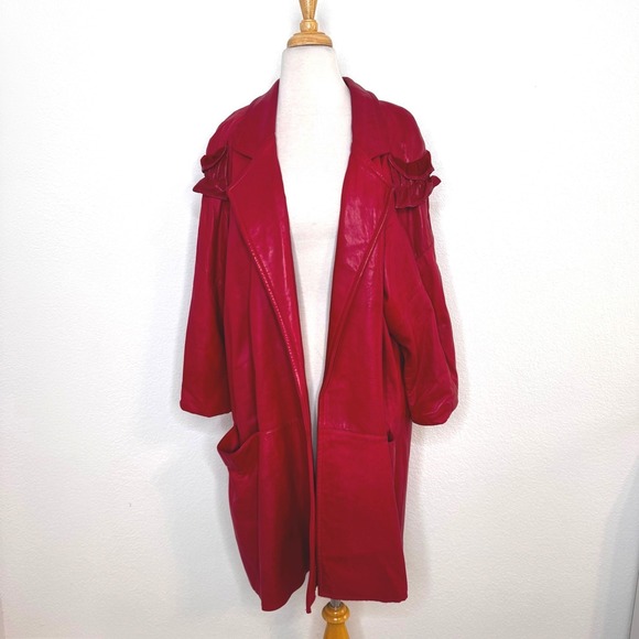 Vintage Remy Womens Leather Coat‎ Size M Red USA Luxury 80s Oversized Holiday